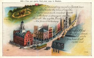 Vintage Postcard You Can Easily Find Your Way In Famous Places Of Boston MA