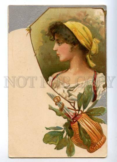 160476 ITALY Girl w/ Wine ART NOUVEAU Vintage Embossed PC