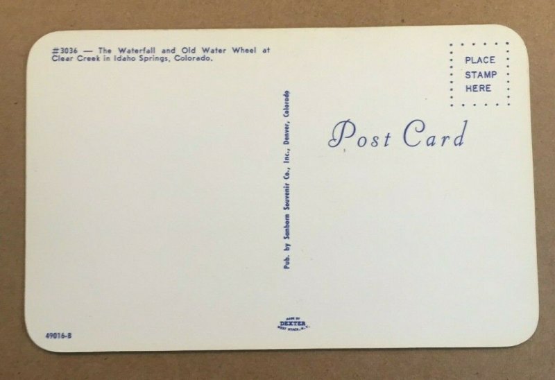 VINT UNUSED POSTCARD - WATERFALL & WATER WHEEL, CLEAR CREEK, IDAHO SPRGS,, COLO