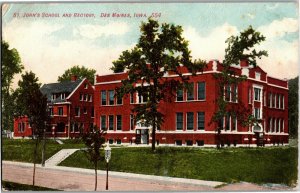 St. John's School and Rectory, Des Moines IA c1910 Vintage Postcard C39