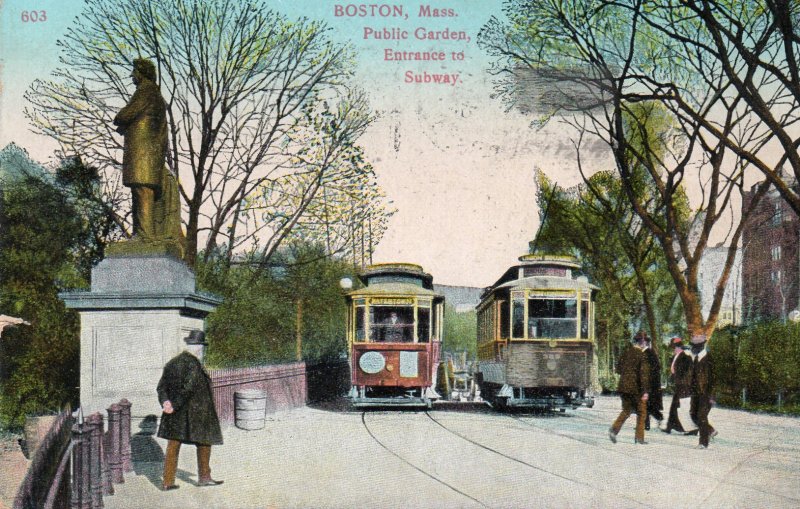12731 Trolley Cars at Subway Entrance, Public Garden, Boston, Mass. 1909