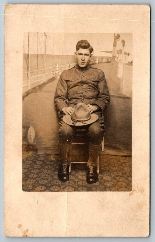 RPPC WW1  US Army Infantryman Studio Picture   Postcard