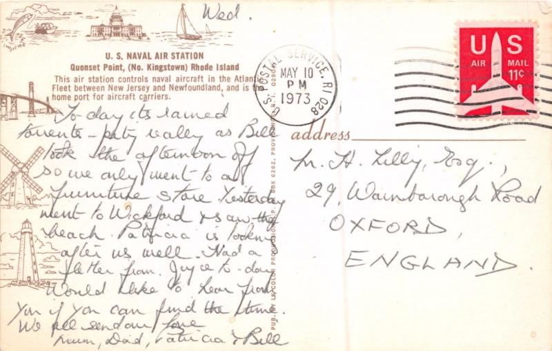 QUONSET POINT~N KINGSTOWN RI U S NAVAL AIR STATION~ATLANTIC FLEET POSTCARD 1973