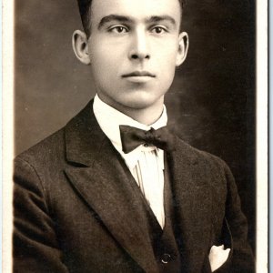 c1920s Gary, Ind. Italian Man Tuxedo RPPC Real Photo Postcard Panos Studio A121