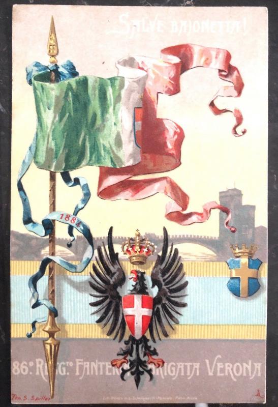 Mint Italy Patriotic Postcard 86 Regiment Infantry WWI Verona