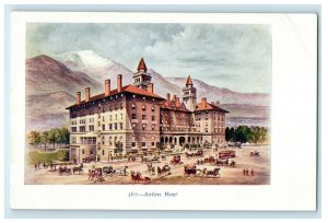 c1905 Horse Carriages Outside Antlers Hotel Colorado CO Antique Postcard