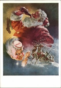 Christmas Santa Claus Coca Cola Advertising Sprite & Reindeer c1960s? Postcard