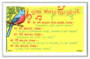 Vintage Comic Postcard Sing While You Drive 