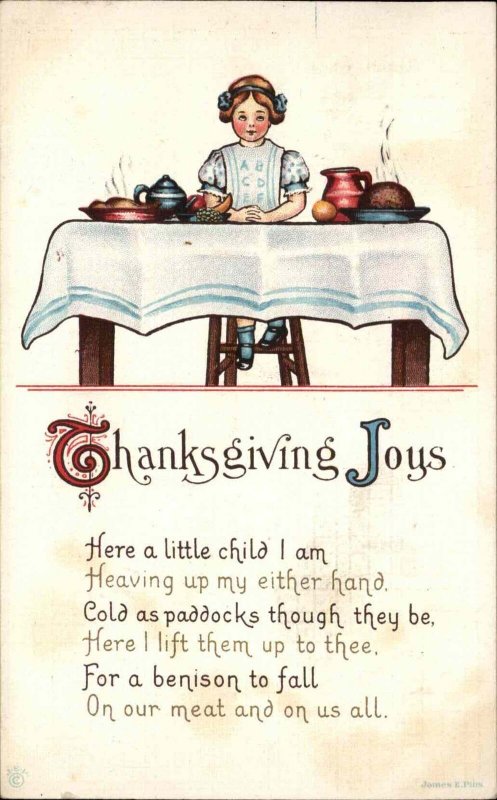 Thanksgiving Little Girl with Platter of Food Stecher Ser 36B c1910 Postcard