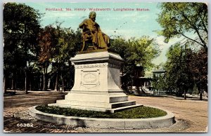 Vtg Portland Maine ME Henry Wadsworth Longfellow Statue 1910s View Postcard