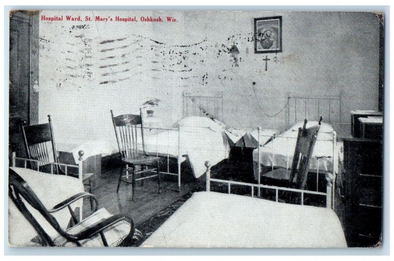 1909 Interior View Hospital Ward St Mary Hospital Oshkosh Wisconsin WI Postcard