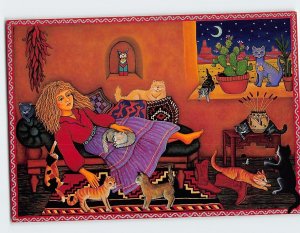 Postcard Santa Fe Cat Woman Painting by Diana Bryer