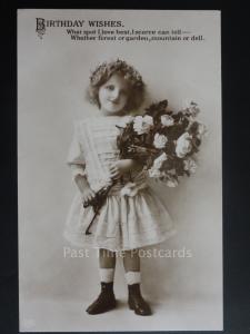 Greeting: Little Girl with Roses WHAT SPOT I LOVE BEST......Old RP Postcard 