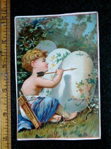 Lovely Cute Cherub With Arrow Quiver Giant Egg Bright Easter Victorian Card F37