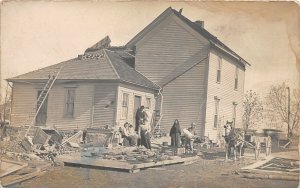 G5/ Fowlerville Michigan RPPC Postcard 1909 Storm Disaster Rebuild Home