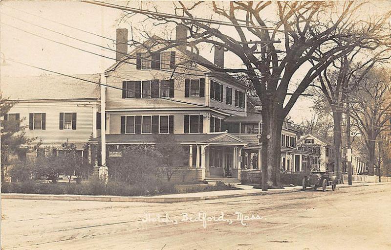 Bedford MA Hotel Old Car RPPC Postcard