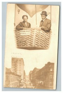 Vintage 1911 RPPC Postcard Portrait Couple in Balloon Over Kansas City MO Funny