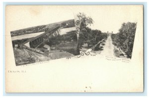 Dixon Illinois Multiview IC Railroad Bridge c1905 Vintage Antique Postcard