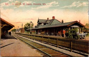 Postcard C. and N.W. Railroad Depot in Kenosha, Wisconsin