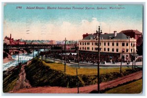 1912 Inland Empire Electric Interurban Terminal Station View Spokane WA Postcard