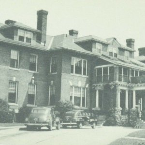 RPPC real photo administration building State Hospital Grafton MA c1930-40s cars