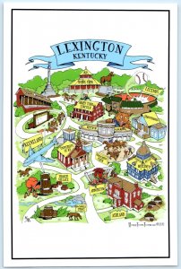 LEXINGTON, Kentucky KY ~ ILLUSTRATED MAP Cartograph Kip 5½x8½ Postcard 2010