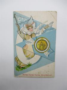 Folding Pennant Postcard, Hurray Columbia College Girl Series Vintage L10