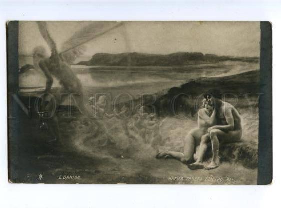 177401 Old Time NUDE MAN Angels DEATH by DANTON Vintage PC