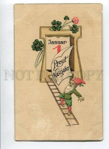 3059914 1 JANUARY New Year GNOME vintage Embossed Postcard