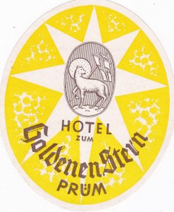 Germany Pruem Hotel Zum Goldenen Stern Vintage Luggage Label sk2827