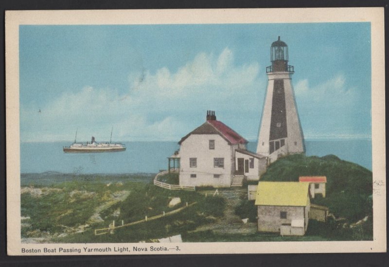 Canada Nova Scotia Boston Boat Passing Yarmouth Lighthouse pm1956 ~ WB PECO