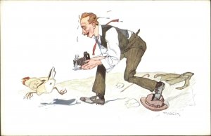 Unusual - Sweaty Man Chasing a Chicken w/ Camera F. WACIK c1910 Postcard