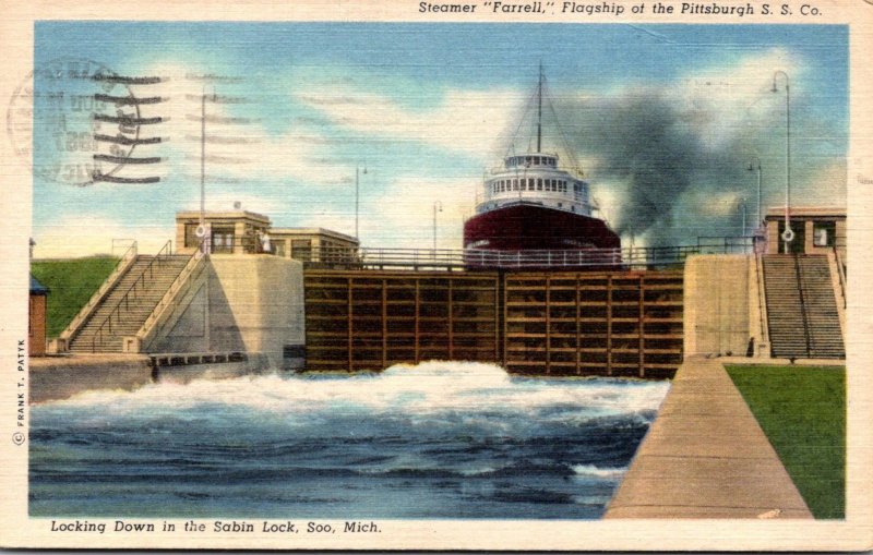 Michigan Soo Steamer Farrell In The Sabin Lock 1957 Curteich