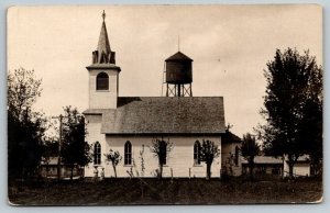 RPPC   Church and Water Tower  Real Photo  Postcard  c1910