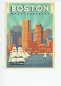 Frameable,  Gallery Quality,  Modern Retro Style Boston, MA Postcard