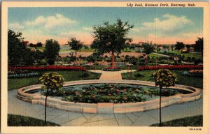 Lily Pool at Harmon Park, Kearney NE Vintage Linen Postcard D09