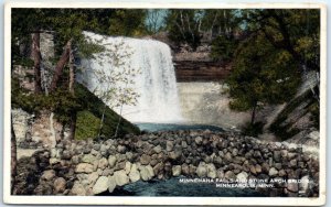 Postcard - Minnehaha Falls & Stone Arch Bridge, Minneapolis, Minnesota, USA