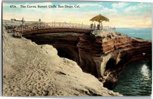 The Caves, Sunset Cliffs San Diego CA Vintage Postcard D37