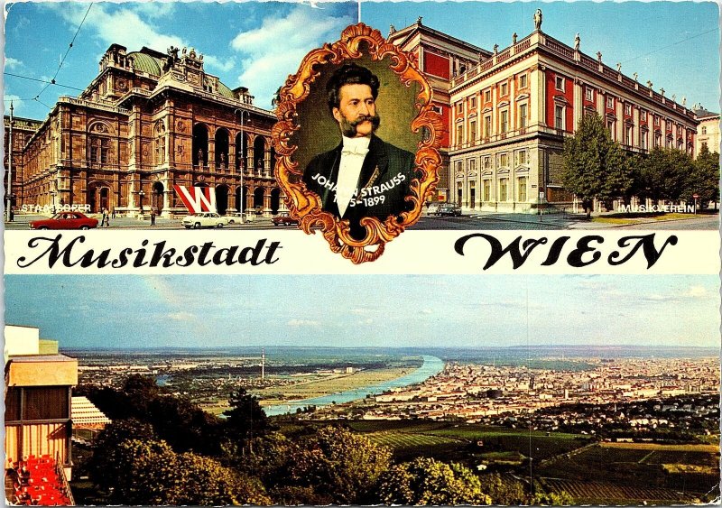 VINTAGE CONTINENTAL SIZE POSTCARD VIENNA AUSTRIA - THE MUSICAL CITY