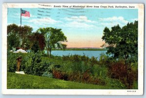 Burlington Iowa IA Postcard Scenic View Mississippi River Crapo Park 1949 Posted