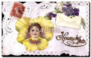 Postcard Fantasy Flowers Embroidery Old Child