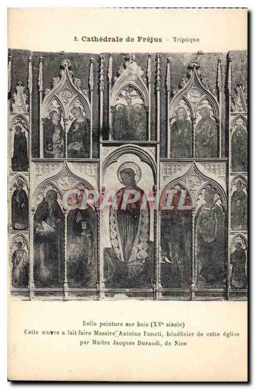 Old Postcard From Frejus Cathedral Triptych Beautiful wood painting