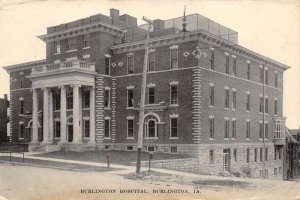 Burlington Iowa Burlington Hospital, B/W Lithograph, Vintage Postcard U17841