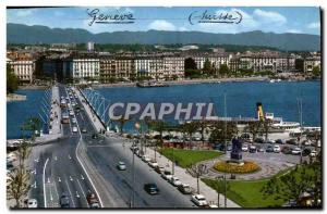 Modern Postcard The Geneva harbor The bridge of Mont Blanc and the Jura