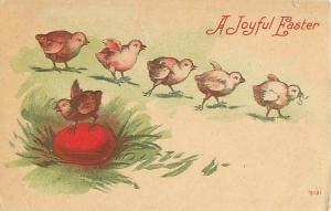 Chick on a Red Easter Egg 1909 Postcard, A Joyful Easter