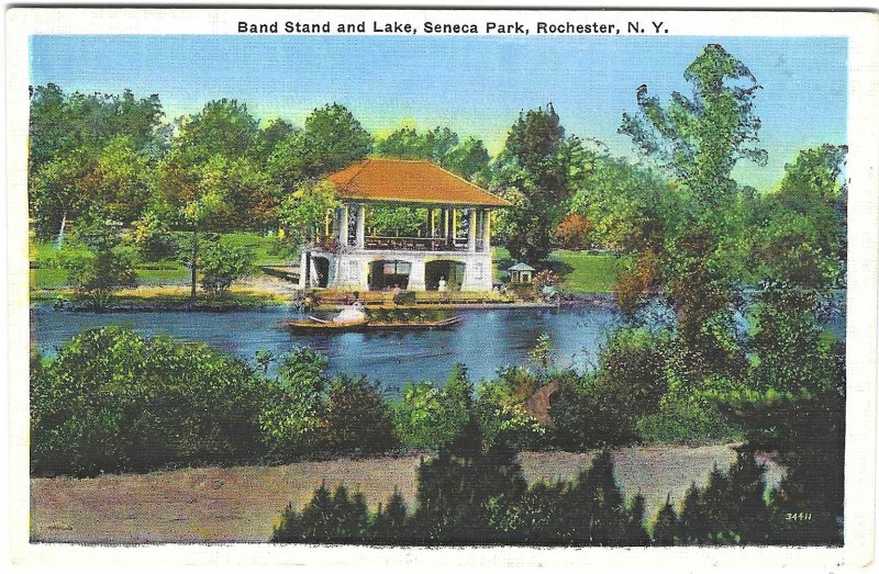 1930's Band Stand and Lake Seneca Park, Rochester, New York Postcard