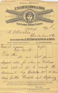 PITTSBURGH~J M FAHNE STOCK-SCHULTZ-SOAPINE DIRT KILLER-OLD LATHER-1888 BILLHEAD