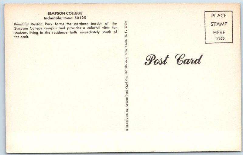 c1950s Indianola, IA Simpson College Buxton Park Campus Kolorvue Chrome Vtg A198