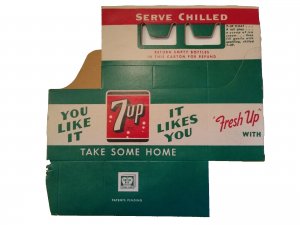 7 Up Soda Original 6 Pack Cardboard Bottle Carton Pepsi Cola 1960 Carrier Caddy