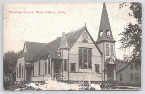 State View~Christian Church West Liberty Iowa B&W Card~Vintage Postcard